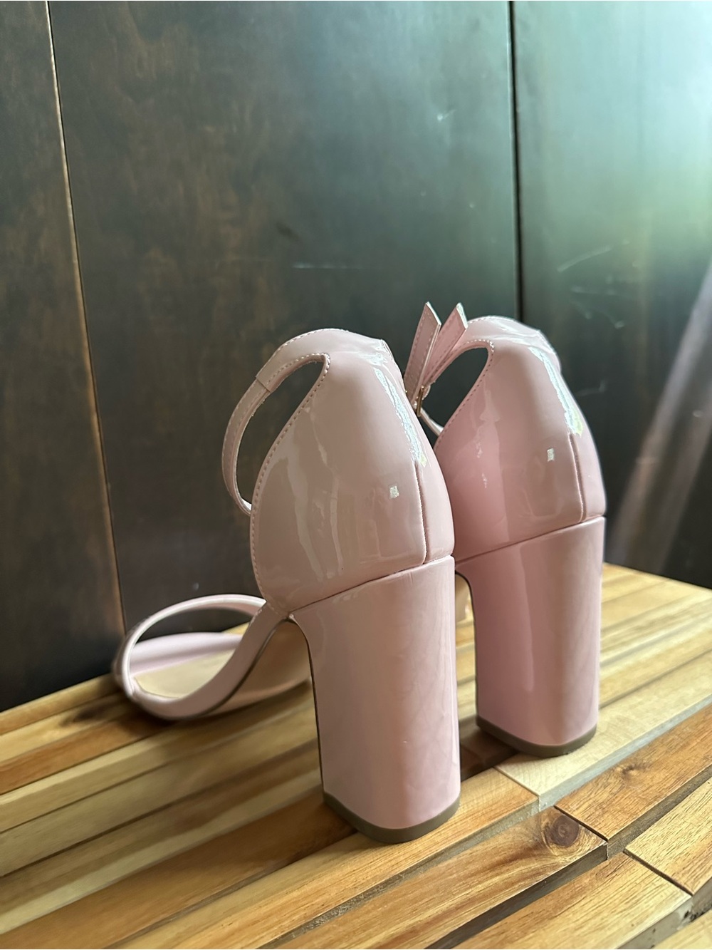 Madden Girl Light Pink Patent Block Heel Ankle Strap Sandals - Picture 4 of 5